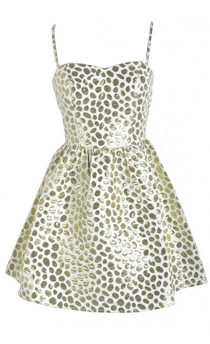 Structured Gold and Ivory Metallic Dot Designer Dress by Ark and Co.